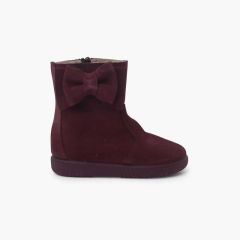 Wildlederstiefel für Mädchen mit großer seitlicher Schleife Bordeaux