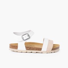 Bicolor-Sandalen mit ergonomischer Bio-Sohle Weiß und Beige