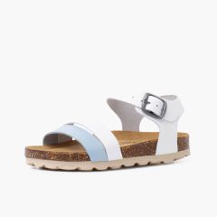 Bicolor-Sandalen mit ergonomischer Bio-Sohle Weiß und Hellblau