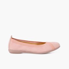 Ballerinas mit sichtbarem Stich und gekreuztem Elastikband Nude