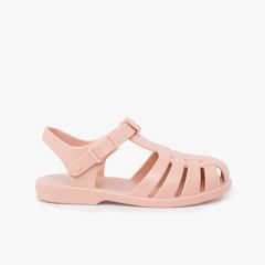 Krabbensandalen für Kinder mit Knopfverschluss in pudrigen Farben Make-up