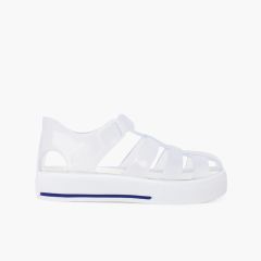Krabbensandalen Clip-Verschluss und Schnallenapplikation Weiß