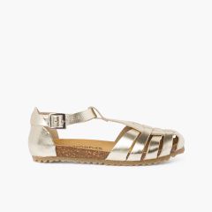 Sandalen aus Leder mit Bio-Sohle für Damen und Kinder Gold