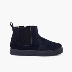 Boots mit breiter Sohle, Reißverschluss und Elastik für Kinder Marineblau