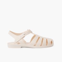 Klassische matte Biarritz-Strandsandale für Damen Elfenbein
