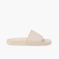 Damen-Flip-Flops mit breitem Riemen in Puderfarben Elfenbein