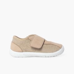 Leinen- und Nobutex-Sneakers mit Klettverschluss Natürlich