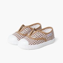 Sneakers im Karomuster ohne Schnürsenkel Toffee