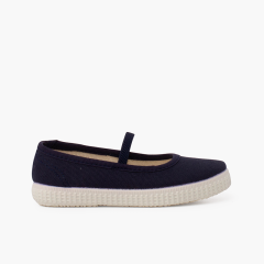 Ballerinas aus Öko-Leinen mit elastischem Band und Tennissohle Marineblau