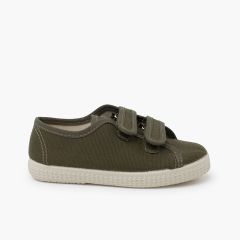 Sneakers aus recyceltem RPET-Leinen mit Klettverschlüssen Olivgrün