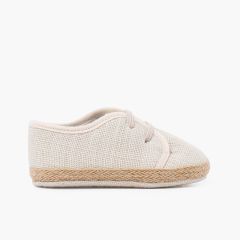Babyschuhe aus Leinen und Jute mit elastischem Band Roh