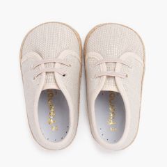 Babyschuhe aus Leinen und Jute mit elastischem Band Roh