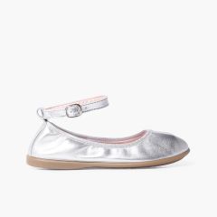 Ballerinas aus Leder mit elastischem Verschlussarmband Silber