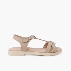 Sandalen aus weichem Leder mit geflochtenem Mittelriemen Sand