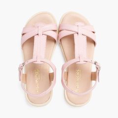 Sandalen aus weichem Leder mit geflochtenem Mittelriemen Rosa