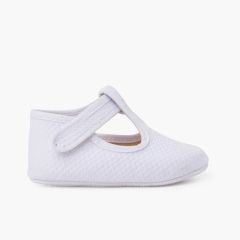 Baby-Schuhe aus gepolstertem Piqué mit Klettverschluss Weiß