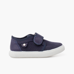 Leinenschuhe mit Klettverschluss und Lederdetails Jeansblau