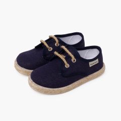 Leinenschnürschuhe mit Jutesohle Marineblau