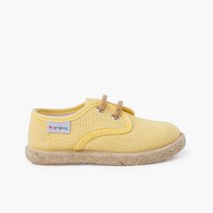 Leinenschnürschuhe mit Jutesohle Pastellgelb