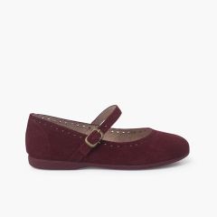 Mary Janes aus Wildleder mit feiner Schnalle und Perforierungen Bordeaux