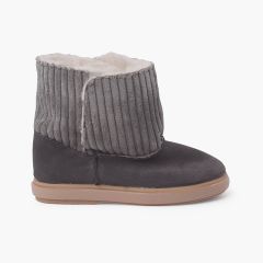 Stiefel aus Cordstoff und Wildleder mit flauschigem Innenfutter Grau