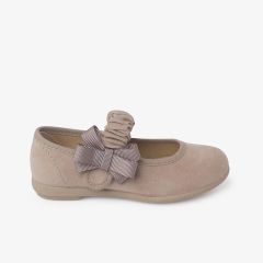Mary Janes mit gerafftem Riemen und Schleife für Mädchen Sand