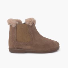 Chelsea-Stiefeletten für Mädchen mit Fellkragen Mausgrau