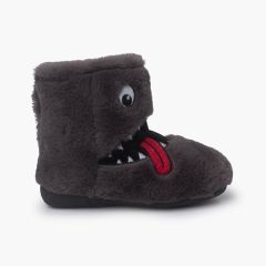 Winter-Hausschuhe mit Monster-Design Grau