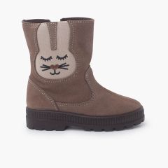 Elastische Wildlederstiefel mit Kaninchen Mausgrau