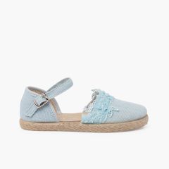 Espadrilles mit Spitzenborte für festliche Anlässe Himmelblau