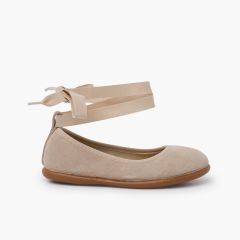 Ballerinas mit elastischem Schleifenriemen und Riemchen Sand