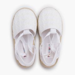 Espadrilles mit geflochtenem Effekt und Bändern Weiß
