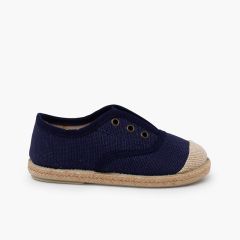 Leinenschuhe ohne Schnürsenkel mit Jutespitze Marineblau