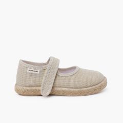 Leinen-Mary Janes mit Espadrillesohle und Klettverschluss Beige