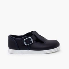 Waschbare Leder-Schuhe mit Schnalle Marineblau