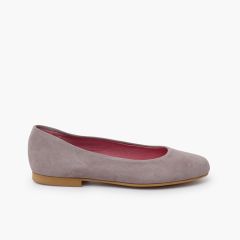 Wildleder-Ballerinas mit eleganter Sohle Perlengrau