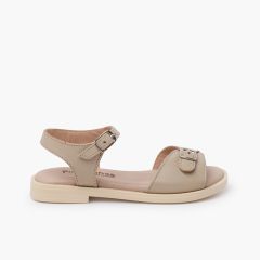 Ledersandalen mit Riemen und Schnalle Sand