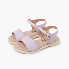Ledersandalen mit ausgeschnittenem Riemen Lavendel