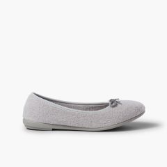 Hausschuhe Ballerinas aus Frottee Grau