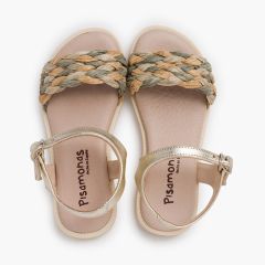 Sandalen mit geflochtenem Riemen und Schnalle Gold