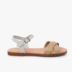 Sandalen mit Schnalle gekreuztem Riemen und Jute Natürlich