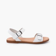 Sandalen mit breitem Riemen und Schnalle Weiß
