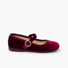 Samt-Mary Janes mit Schmuck-Schnalle Bordeaux