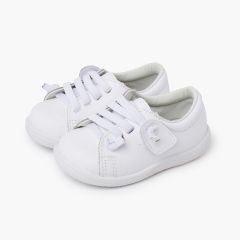 Waschbare Ledersneakers mit elastischen Schnürsenkeln Weiß