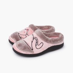 Zweifarbige Clogs für Zuhause mit Katzenmotiv Rosa