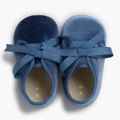 Baby Blucher aus Samt mit Satinschleife Französisch Blau