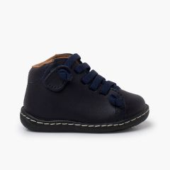 Waschbare Lederstiefeletten für Kinder mit elastischen Schnürsenkeln Marineblau