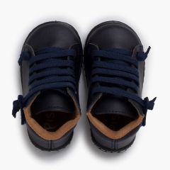 Waschbare Lederstiefeletten für Kinder mit elastischen Schnürsenkeln Marineblau