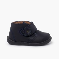 Waschbare Lederstiefeletten für Mädchen mit Blumen Marineblau