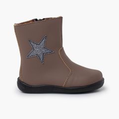Mädchenstiefel aus waschbarem Leder mit Stern Beige
